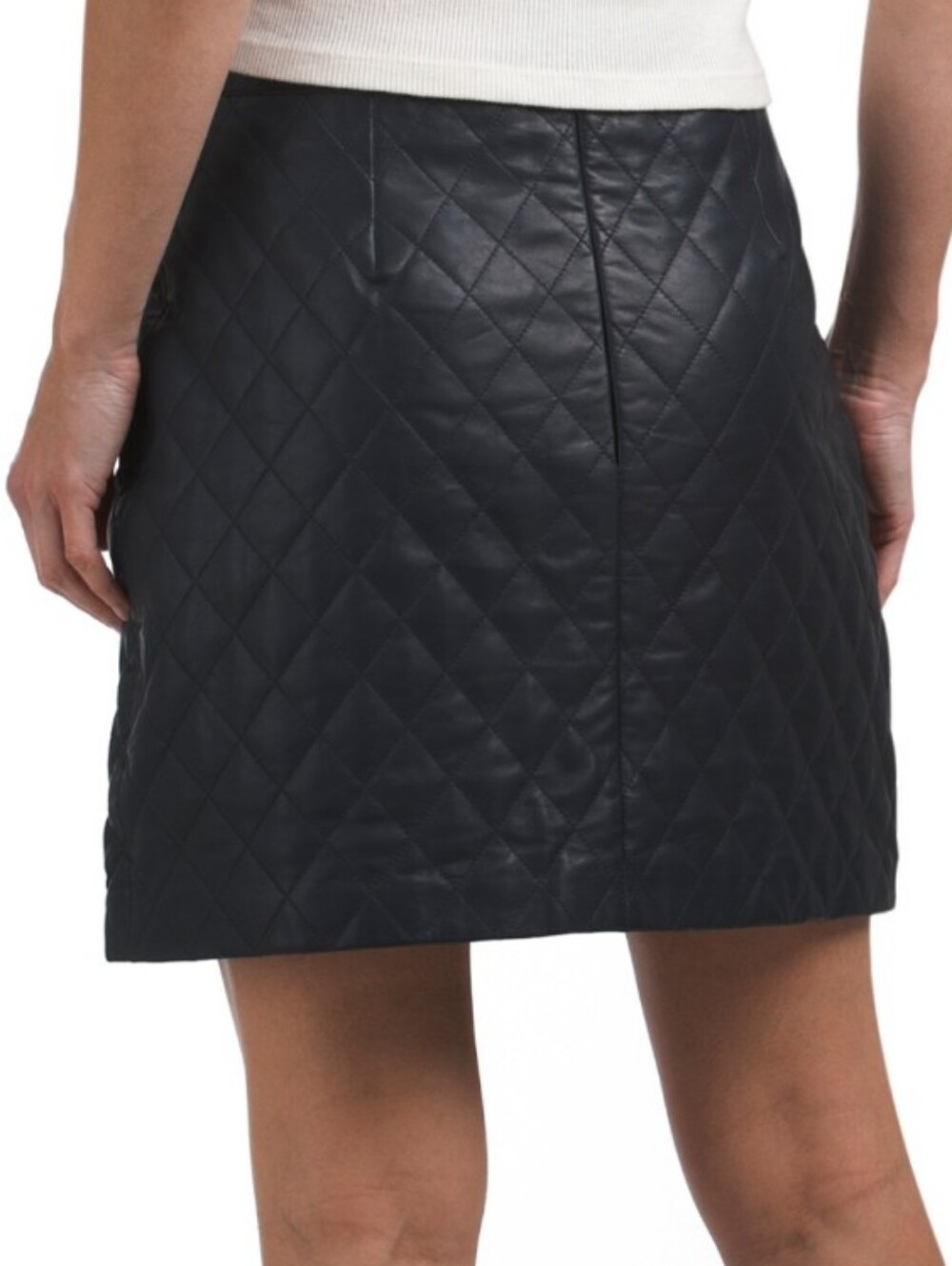 Bod & Christensen Quilted Soft Leather Black Skirt New Size 12